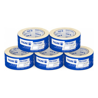 Fita Crepe Tigre Mascaramento 48mm X 50m Branca Kit 5 Unidades Para Pintura Parede Proteção Acabamento Tinta