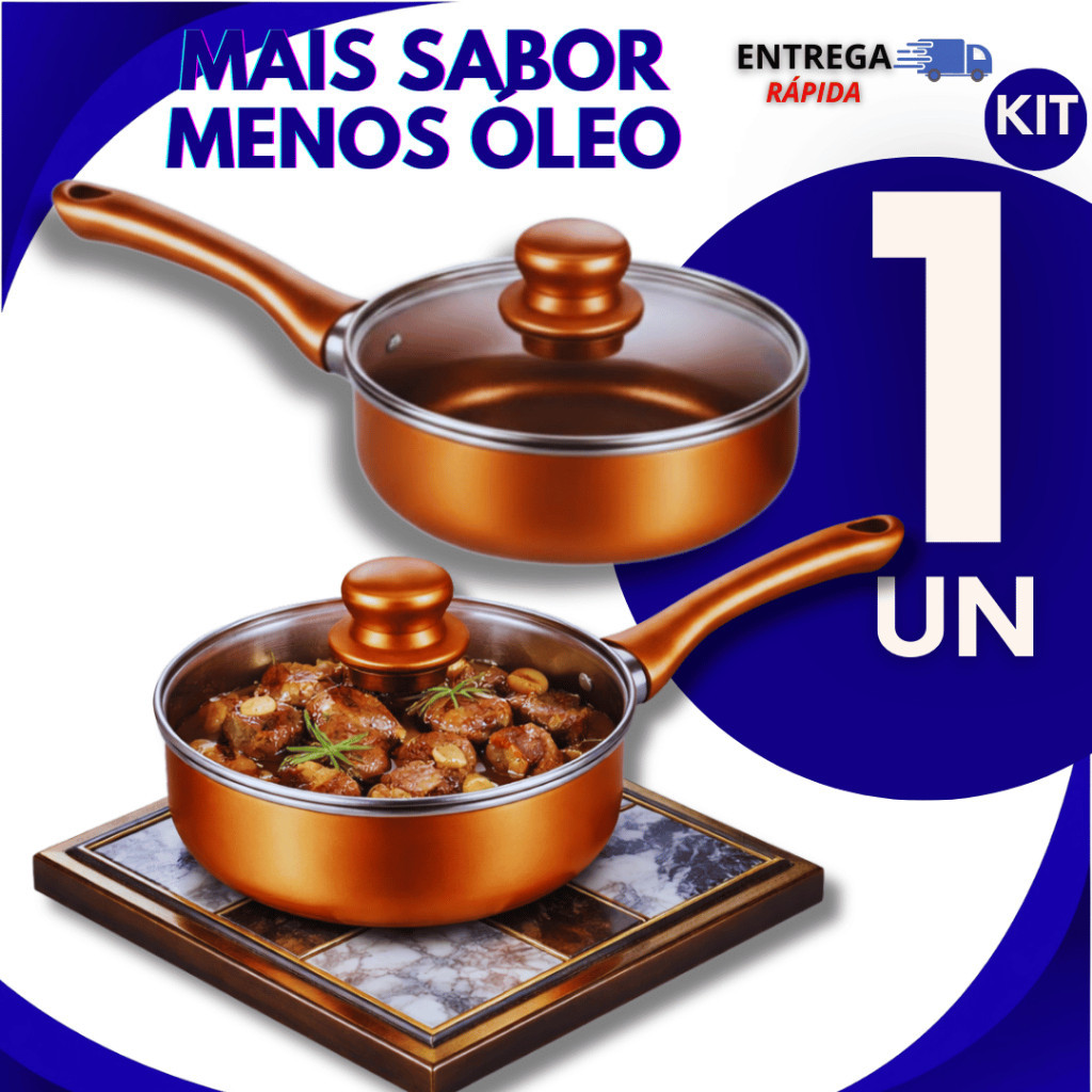 Panela Antiaderente Tampa de Vidro 16 Cm Estilo Cobre Panelas Com Teflon Não gruda Utilidades