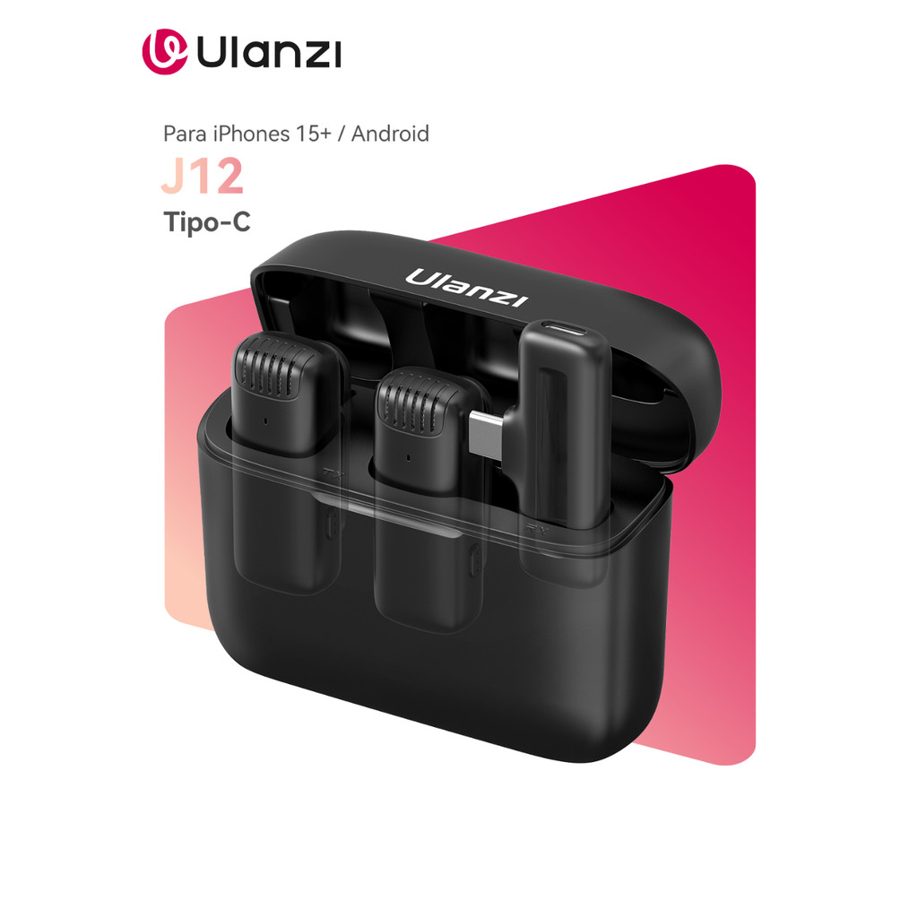 ULANZI J12 Microfone De Lapela Wireless Type-C/Lightning Com Case De Carregamento Para Vídeo e Vlog