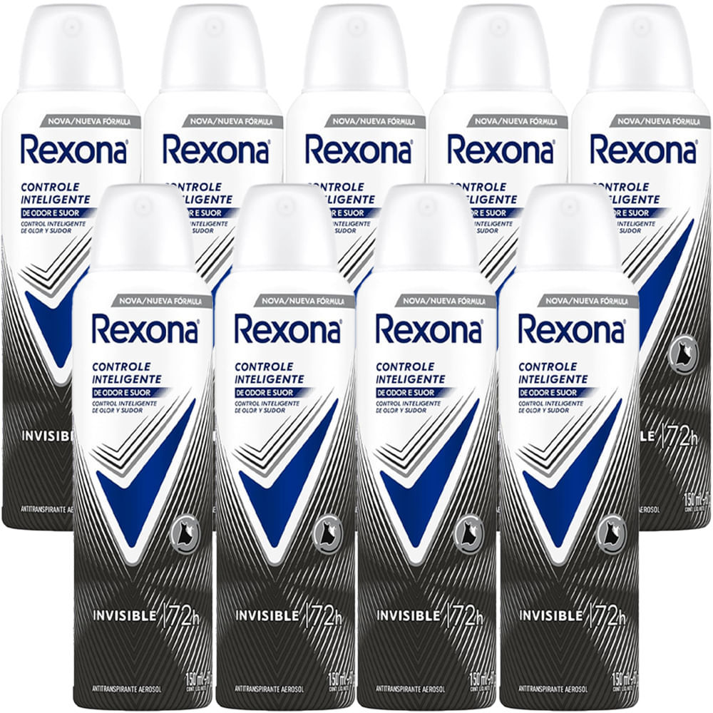 Kit Desodorante Aerosol Rexona Feminino Invisible 150ml - 9 Unidades