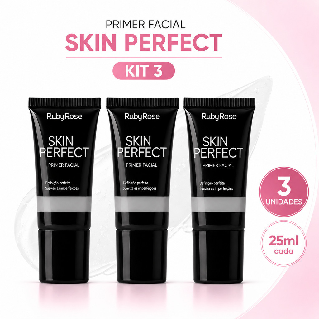 Kit 3 Primer Facial Ruby Rose Skin Perfect HB-8086 25ml Cada
