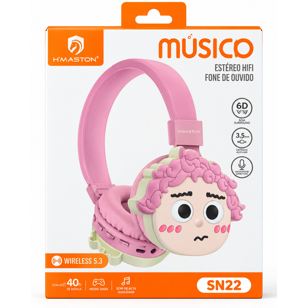 Fone de Ouvido Infantil Bluetooth H’Maston SN22 Wireless 5.3 com Microfone e Entrada P2