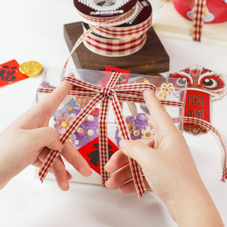 Ano novo fita xadrez presente decoração fita vinho buquê vermelho fita de cozimento diy Material de embalagem artesanal