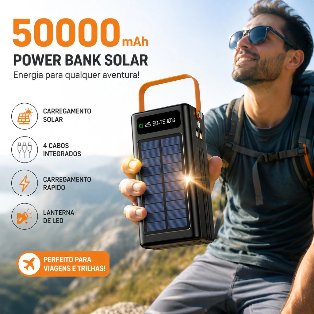 Power Bank Solar 30000mah/50000mah Carregador Portátil Grande Capacidade USB com Cabo Universal