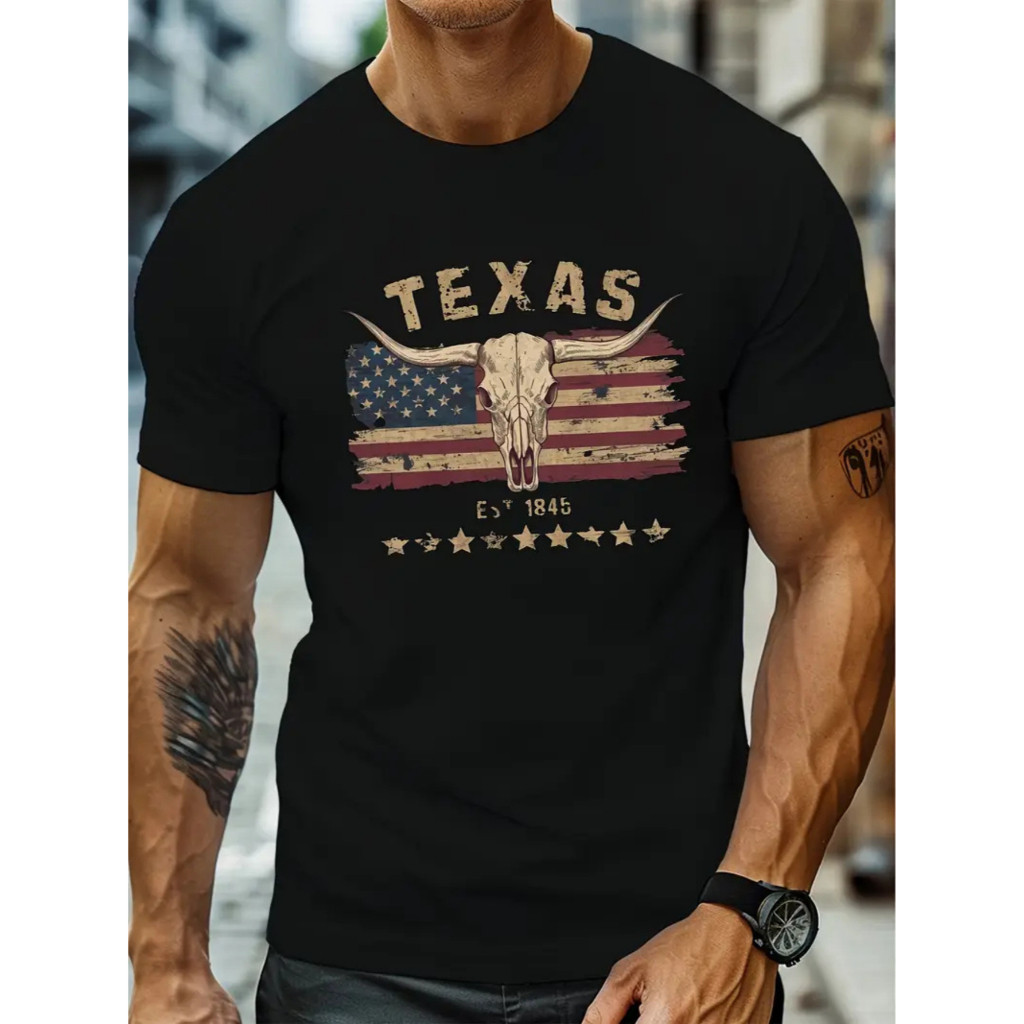 Camiseta Masculina Unissex Country Texas 100% Algodão Camiseta Básica Estampada Estilo Gringo