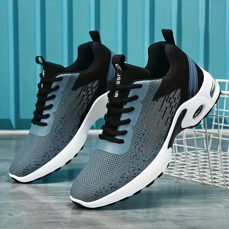 Tênis De Corrida Masculino De Malha Respirável – Leve E Casual , Sola De Borracha , Design De Corrente , Padrões