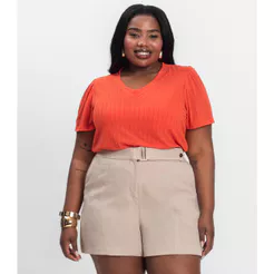 Blusa Canelada Plus Infinita Cor Vermelho