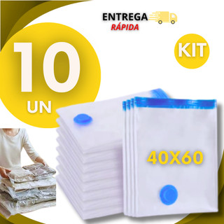 Kit 10 Saco a Vácuo 40x60 Edredom Roupa Bag Espaço Organizador Viagem Guarda Roupa