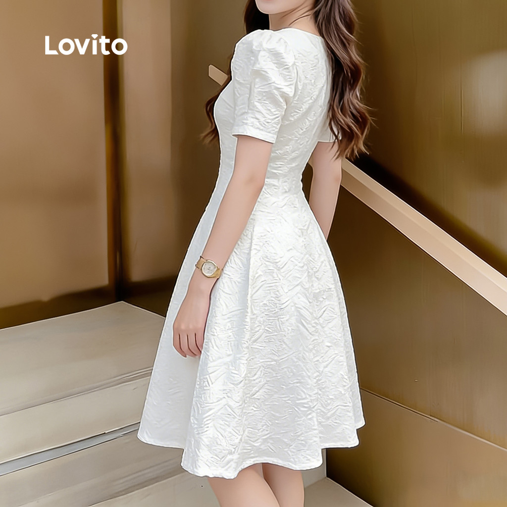 Lovito Elegante Vestido Branco Feminino com Zíper Primavera/Verão L182LD052 · foto 2