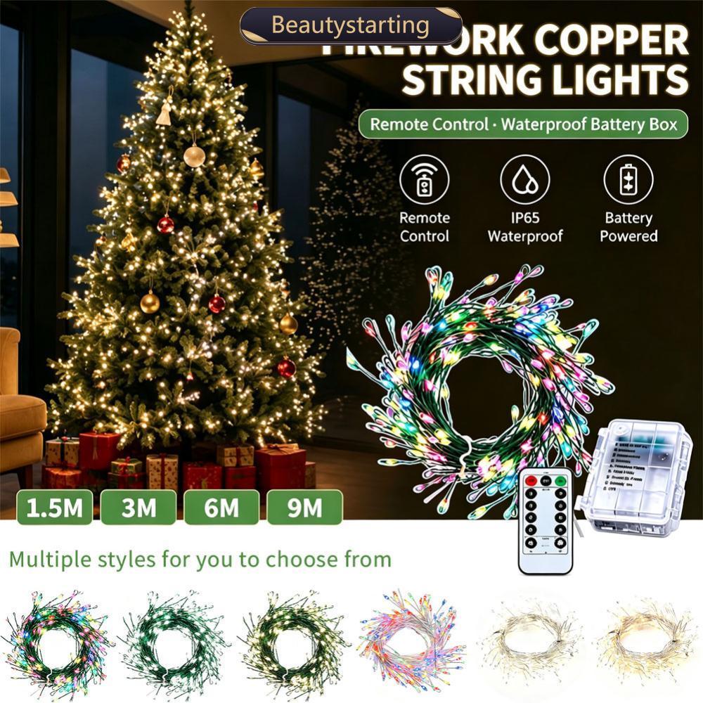 BEAUTYSTARTING 1.5M/3M/6M/9M LED Fio De Cobre Luzes De Corda De Fogos De Artifício Verde/Prata Caixa De Bateria À Prova