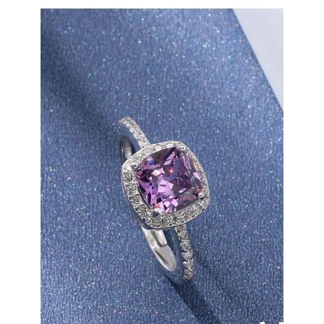 Nove anel de ignição roxo S925 prata presente da menina elegante diamante sintético ametista anel cauda anel de diamante