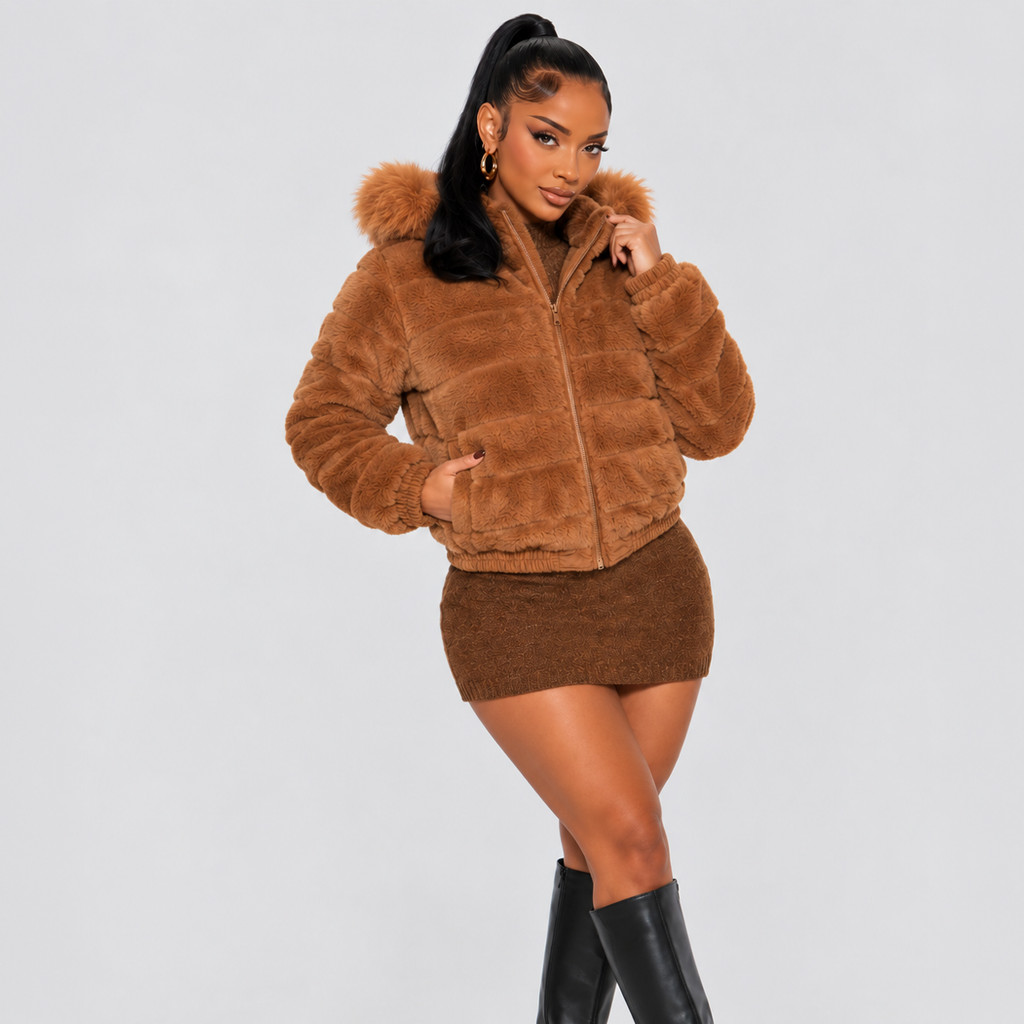 Jaqueta Pelucia Puffer Teddy Feminina Forrada Zíper Manga Longa