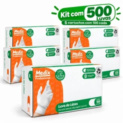 KIT 500 LUVAS LÁTEX COM PÓ TAM P - MEDIX