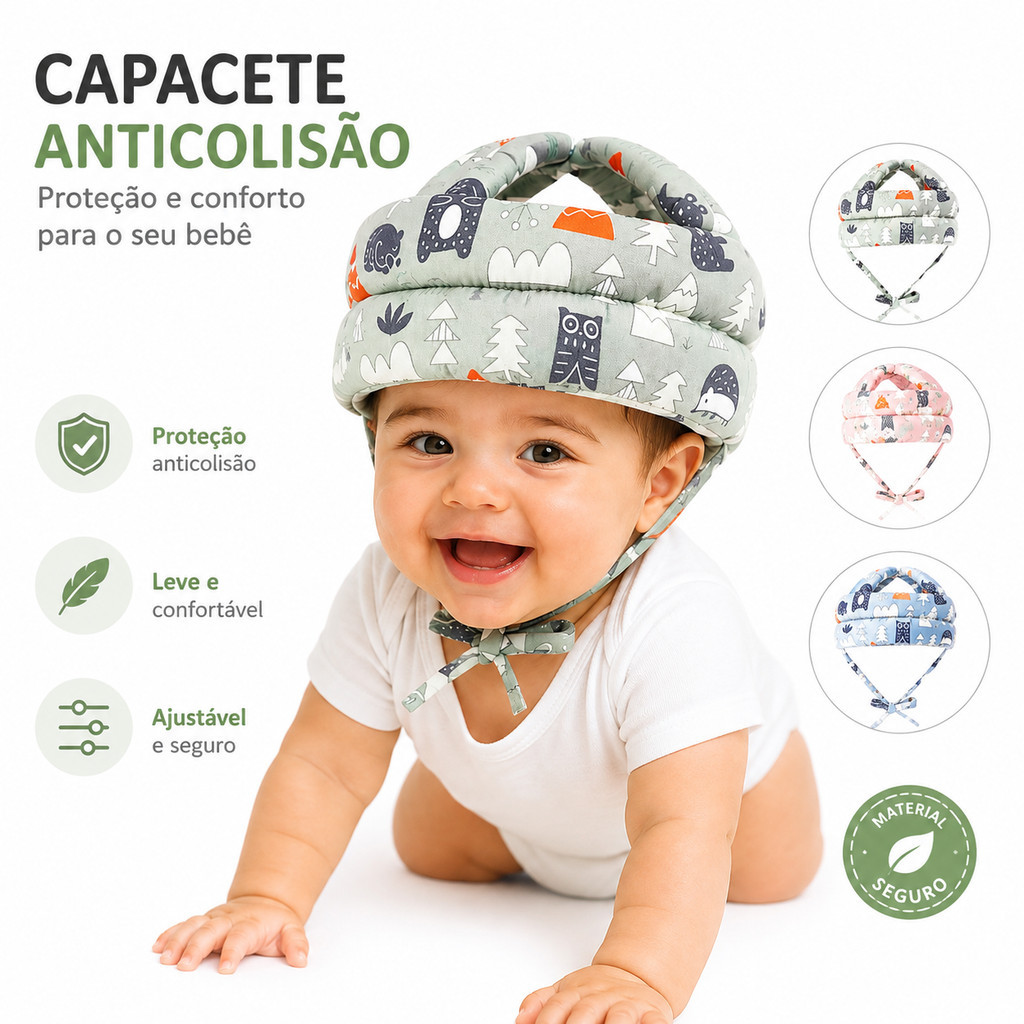 Capacete Bebê Anticolisão Ajustável Chapéu de Proteção Infantil Segurança para Engatinhar Primeiros   F4340