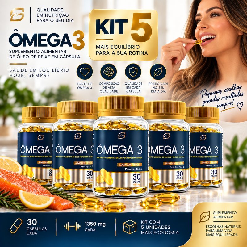KIT 5X Ômega 3 EPA + TDH Óleo De Peixe - Com 30cáps Original