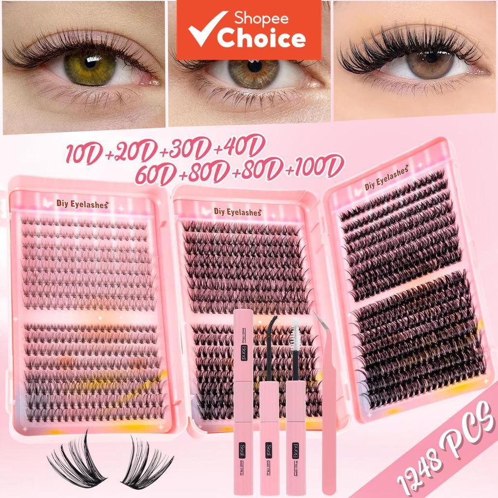 D Curl Lash Clusters Kit 1248Pcs 10D-100D 8-16mm Extensões De Cílios Individuais Fofas E Finas Diy Em Casa