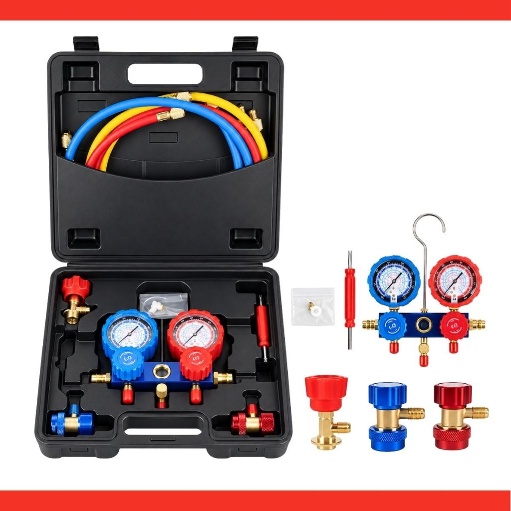 Conjunto De Manômetros Manifold De Refrigeração R22 R134 R404 R410 Ar Condicionado Automotivo Resistente