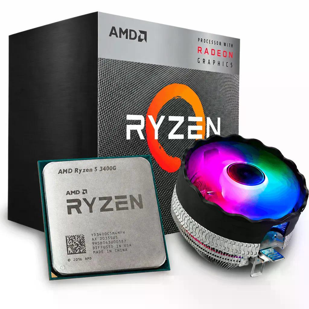 Processador AMD Ryzen 5 3400G + Air Cooler 120mm RGB, SHP0K34G-E