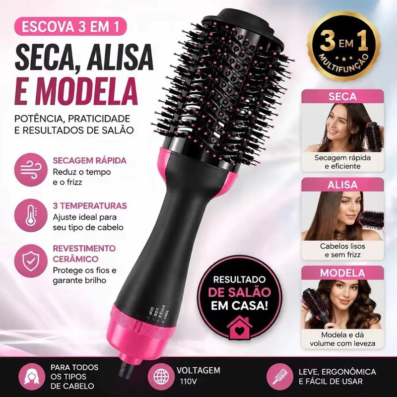 Transforme Seu Cabelo com Escova Secadora! ✨