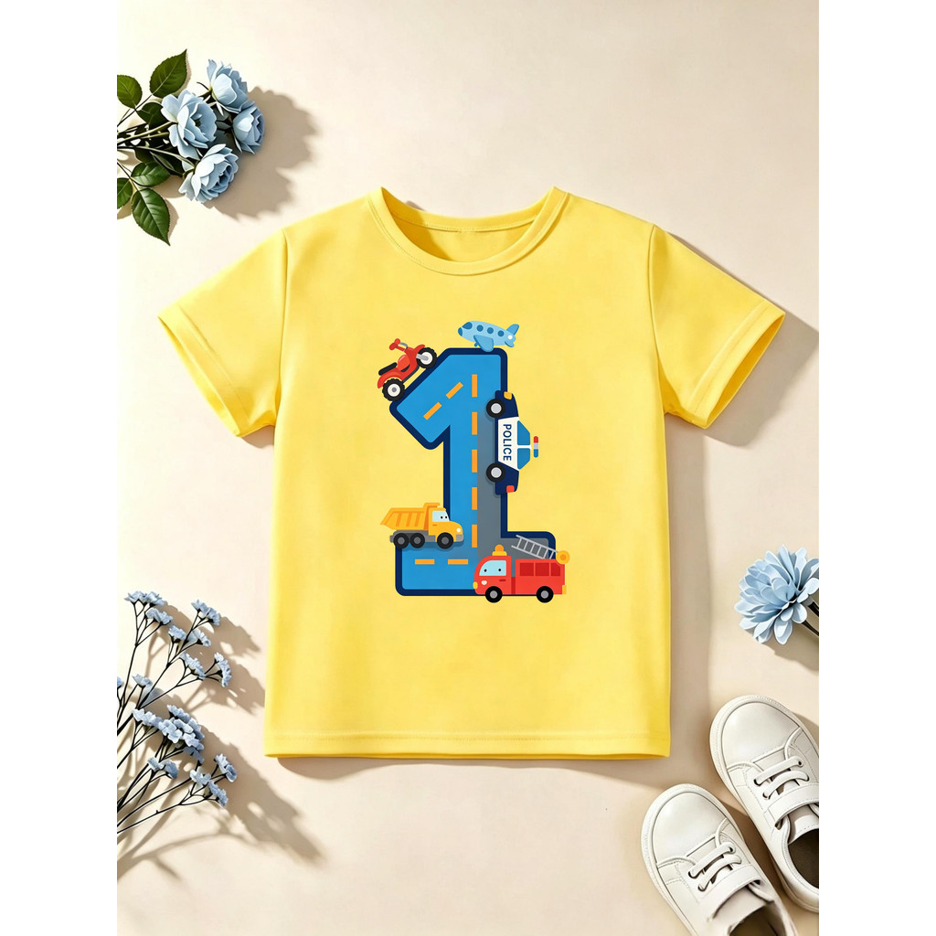 1o Aniversário Veículo De Construção Bulldozer Caminhão Impresso T Camisa Meninos O Melhor Camiseta Engraçado Crianças R