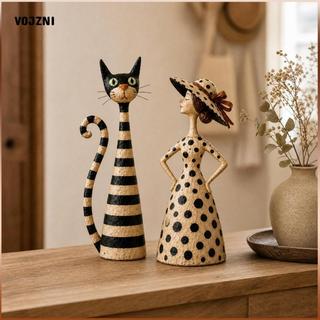 [vojzni] Escultura Decorativa De Gato , Estatueta De Resina , Chapéu Feminino Para Objetos Decorativos De Mesa Com Desta