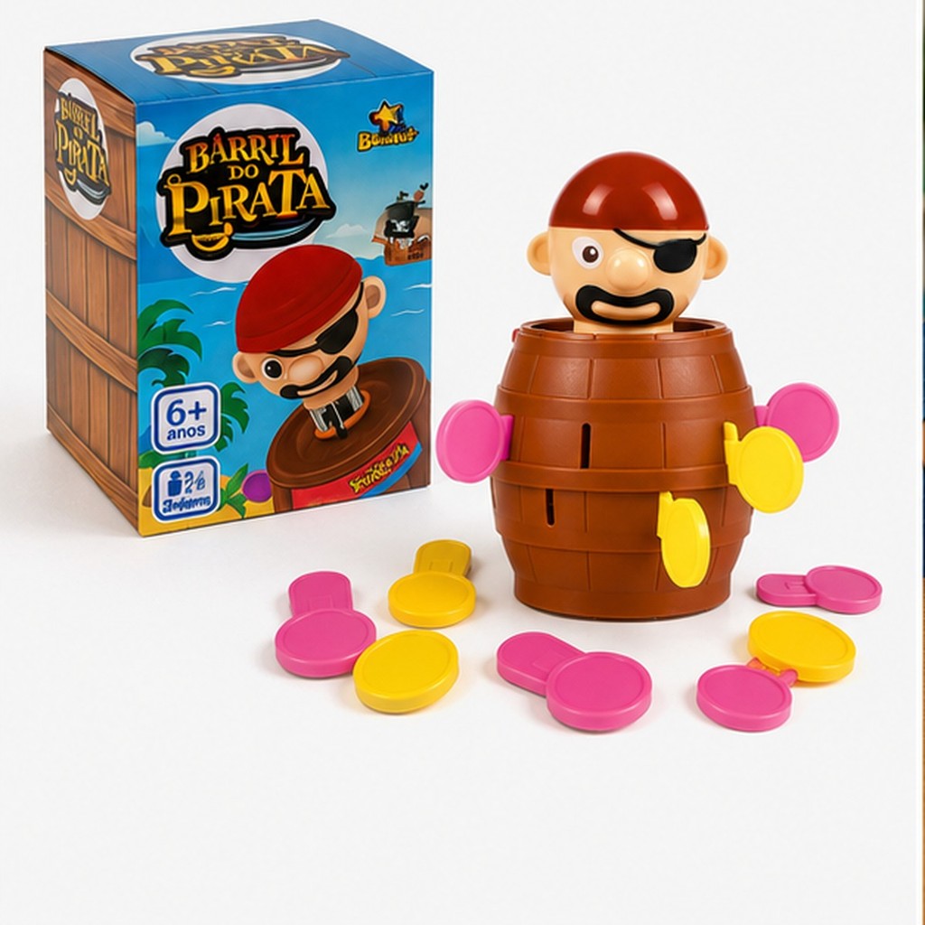 Brinquedo Pula Pirata com Barril e Espadas – Jogo Divertido para Crianças