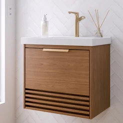 Gabinete para Banheiro 60cm com 1 Porta 1 Gaveta e Cuba de Embutir Maragogi Freijó