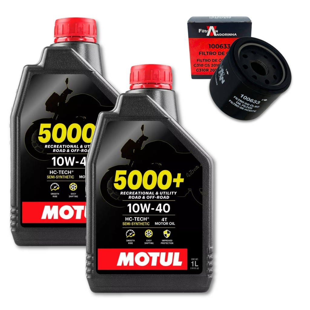 TROCA ÓLEO BMW G310 GS BMW G310R REVISÃO MANUTENÇÃO MOTUL 5000+ SEMI SINTETICO 10W40 4T 2L 1427 + 1 FILTRO ÓLEO FILTRAN