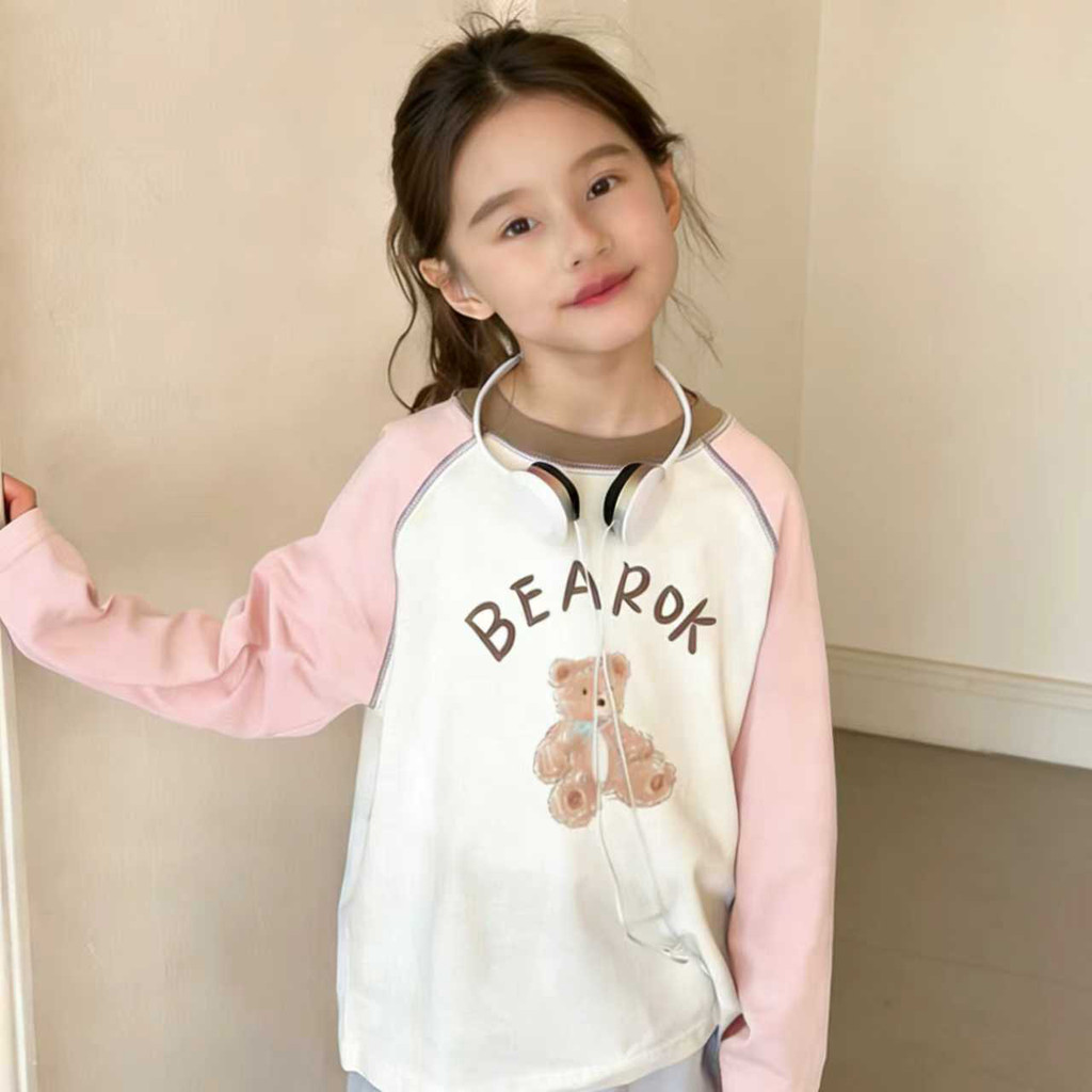 Crianças primavera topos de manga comprida meninas Undershirt meninos versão coreana cor-bloqueio puro algodão camiseta 