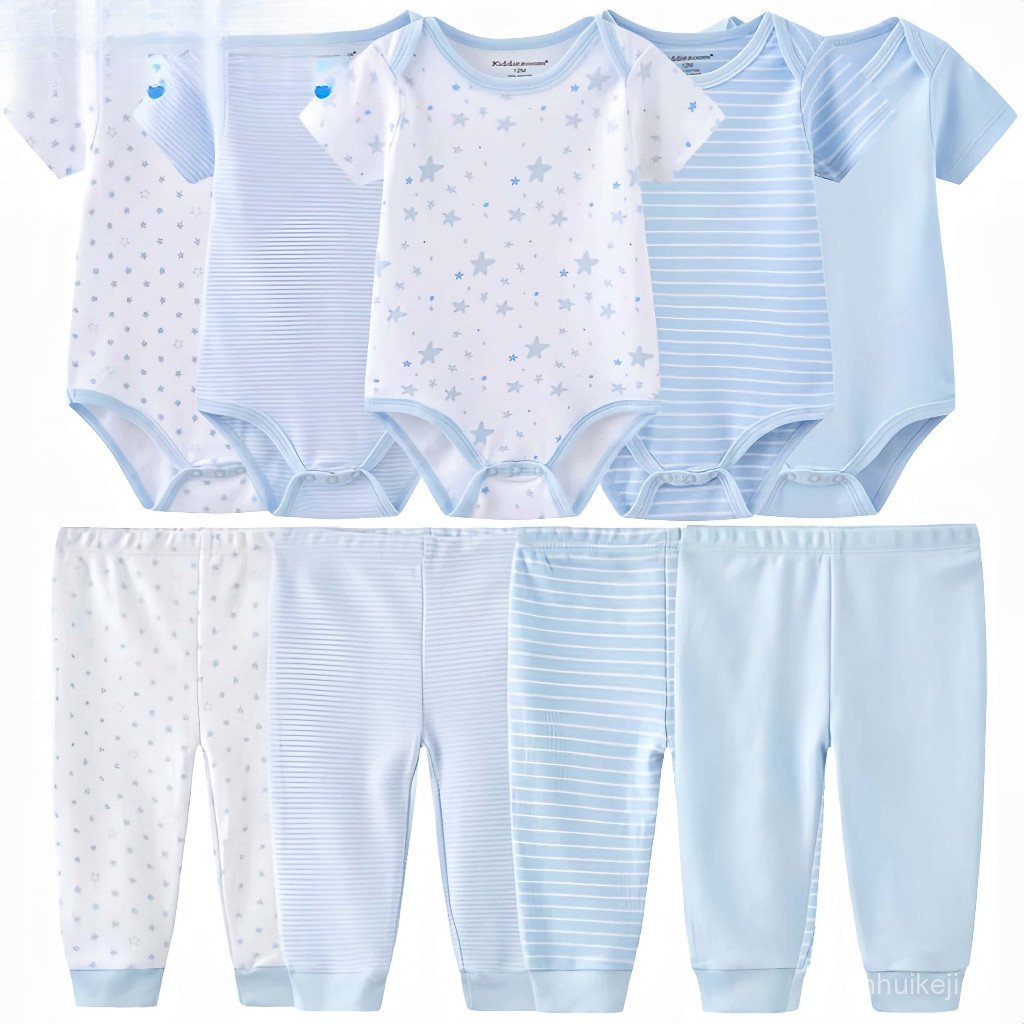 Conjunto Lucky Baby, 9 peças de roupa para bebê, 100% algodão puro, tecido de alta qualidade, body de manga curta + calç