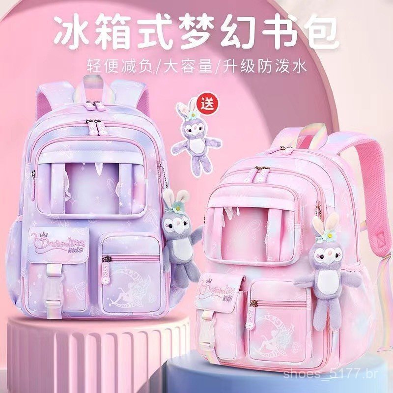 Mochila infantil com porta geladeira, mochila escolar feminina para estudantes do ensino fundamental, com abertura de po