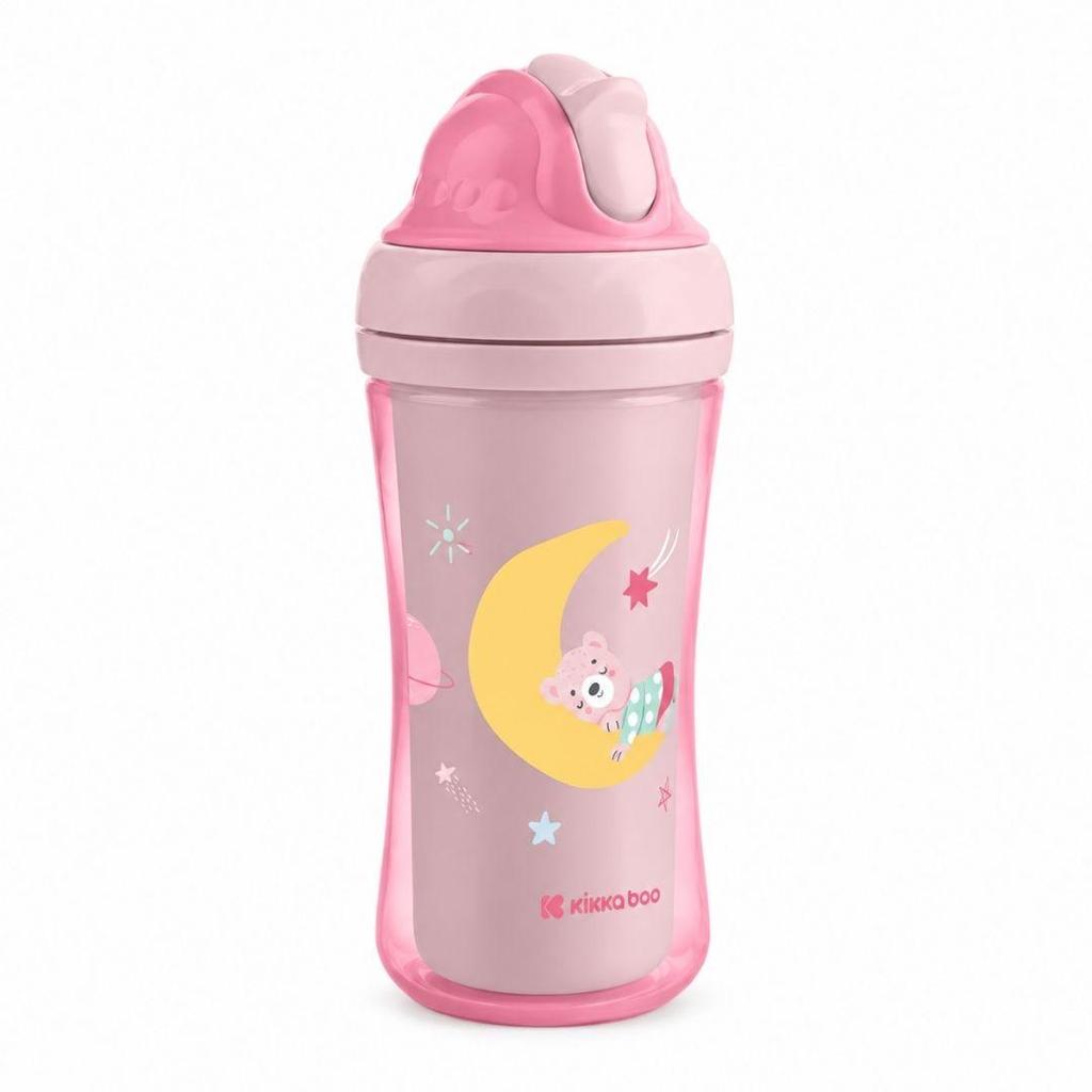 Copo Infantil Com Canudo de Silicone Antivazamento 220ml e Tampa Moony Me Kikkaboo