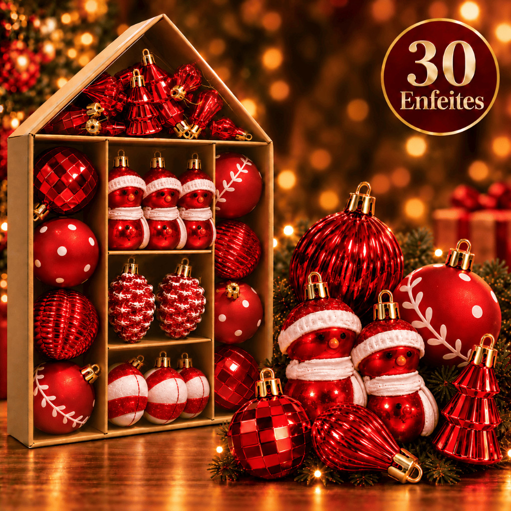 Kit 30 Enfeites Natalinos Pendentes Para Árvore De Natal Decoração Natalina Luxo
