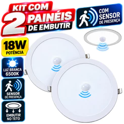 Kit 2 Painel LED Avant com Sensor de Presença Luz Branca 18W Bivolt Iluminação Geral