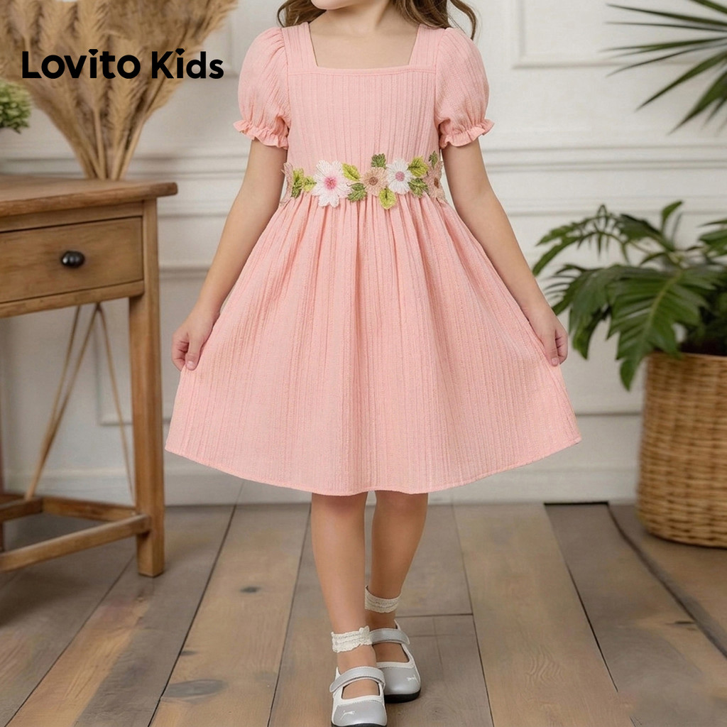 Lovito Kids Elegante Vestido de Menina Rosa Jacquard Bordado para primavera/verão L186LD196 · foto 2