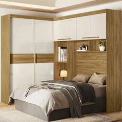Guarda Roupa Casal Modulado para Box 138cm 4 Portas de Bater 2 Portas de Correr 5 Gavetas Florença Marrom/Freijó/Off
