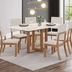 Conjunto Sala Jantar Canto Reto com Vidro 6 Cadeira Kelly Espresso Móveis Off White/Nature Nature/Off White