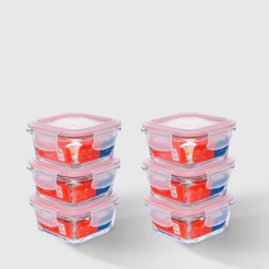 Kit com 6 Potes de Vidro Herméticos Quadrados 320ml Invicta