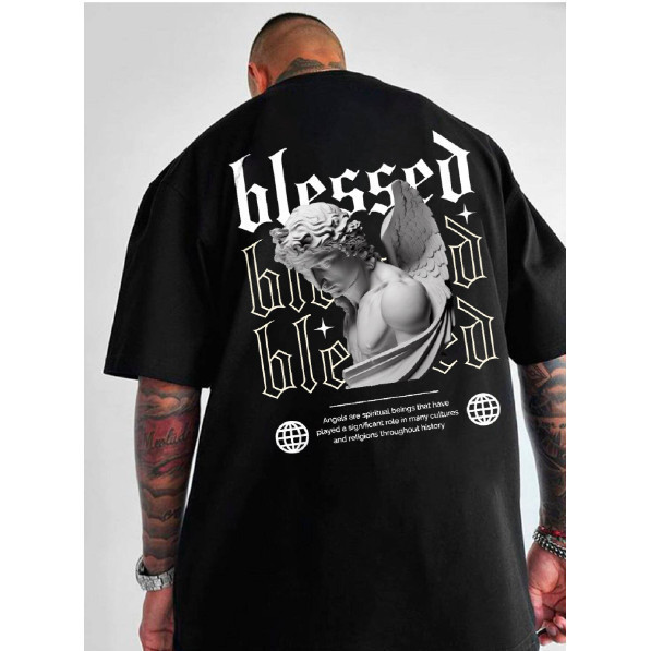 [Camiseta Premium em Algodão Puro]GXG Camiseta Oversized Streetwear Unissex Blessed