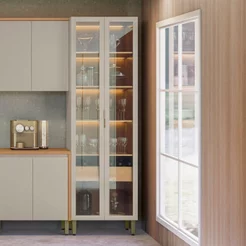 Cristaleira Jantar 2 Portas Vidro 180CMX70CM Allure Marrom/Jequitibá/Gris Fosco