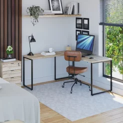 Escrivaninha Mesa Escritório em L Estilo 1,50MX1, Kuadra Compace 150cm Industrial Carvalho Marrom Carvalho