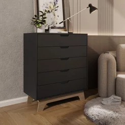 Cômoda para Quarto 5 Gavetas MDF Alice Yescasa Preto/Louro Freijó Preto/Louro Freijo