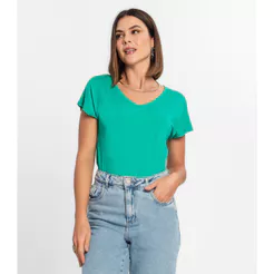 Blusa Feminina Decote Em V Viscotorcion Rovitex Verde