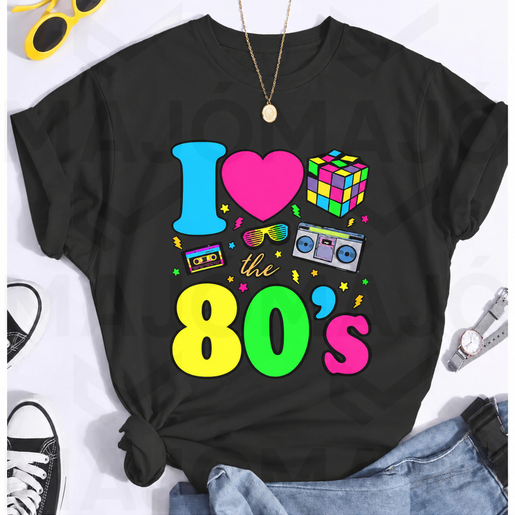 Linda Camiseta Feminina Estampada I Love 80s Anos 80 Moda 100% Algodão Lançamento T-shirt