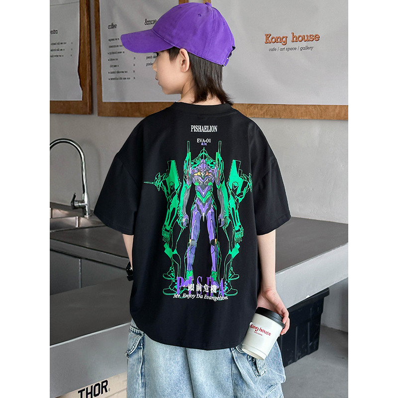 Meninos verão camiseta de manga curta 2025 novo estilo Anime crianças versão coreana camiseta moda grandes crianças Casu