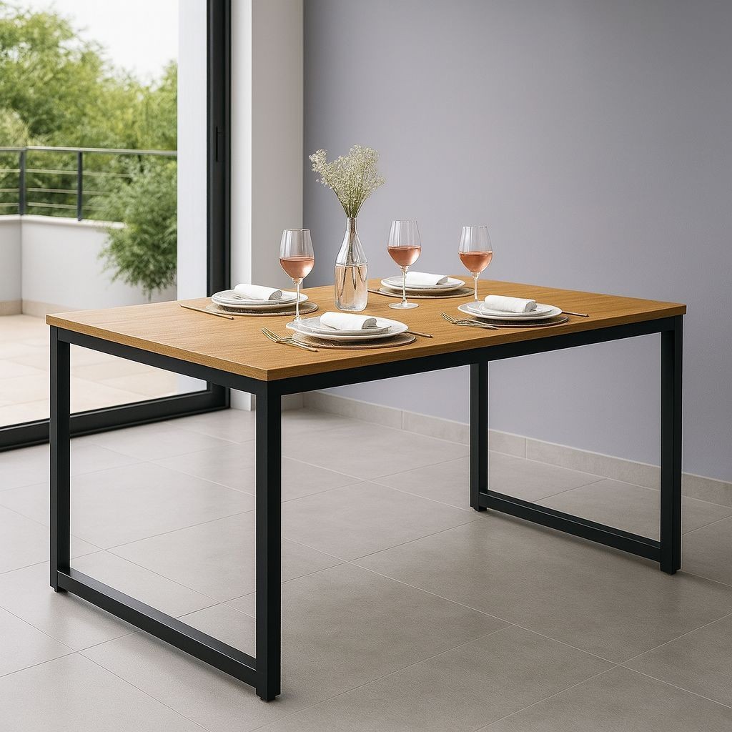 Mesa de Jantar Industrial com Base de Metal e Formato Retangular 120x80 cm em Oferta na Shopee