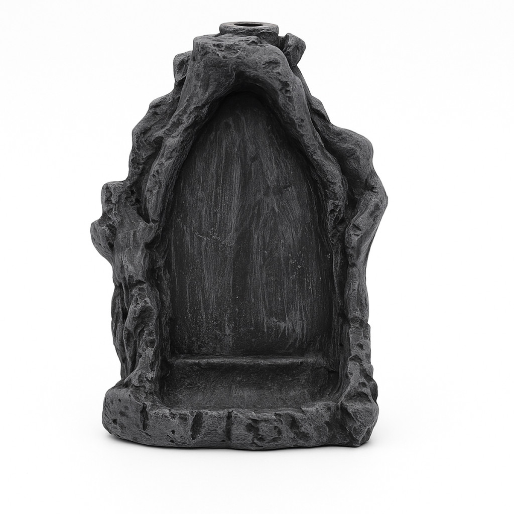 Incensário Cascata Gruta Cinza 14 cm em Resina