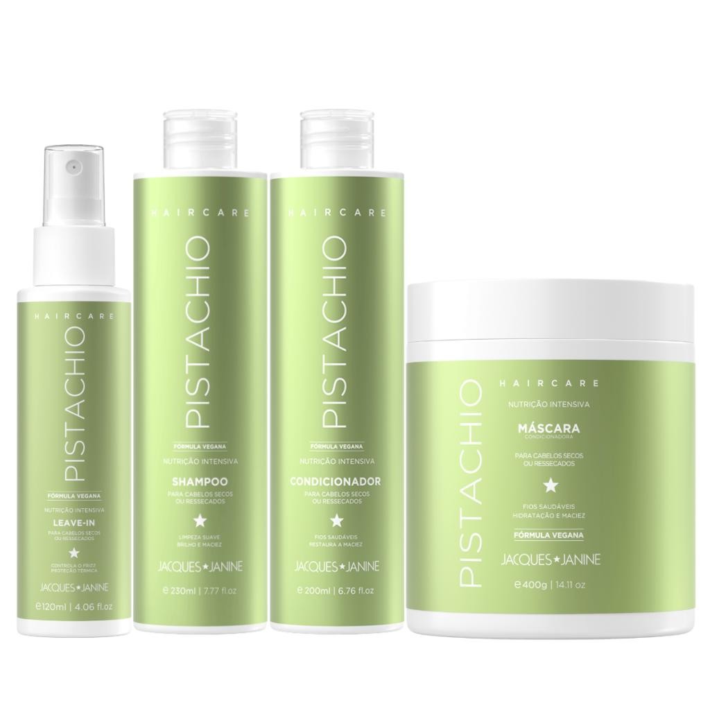 Kit Jacques Janine Hair Care Pistachio Pistache Shampoo 230ml Condicionador 200ml Máscara 400g Spray 120ml em Oferta na Shopee