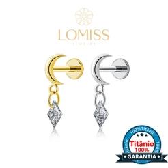 Piercing Labret Titânio Pvd Lua Com Pingente Deltoid Zircônia Para Orelha Helix Tragus Conch Nariz Labret Lateral