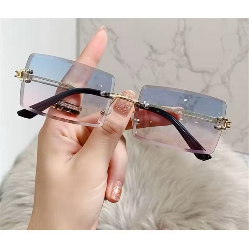 Óculos de Sol Retangular Retro Vintage Sem Aro Clássico Metal Masculino e Feminino em Oferta na Shopee